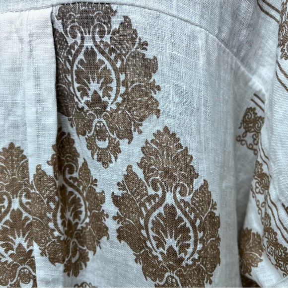 Milio Milano Linen Damask Print Top Women’s Size: Medium  Color: White/Tan - Picture 7 of 8